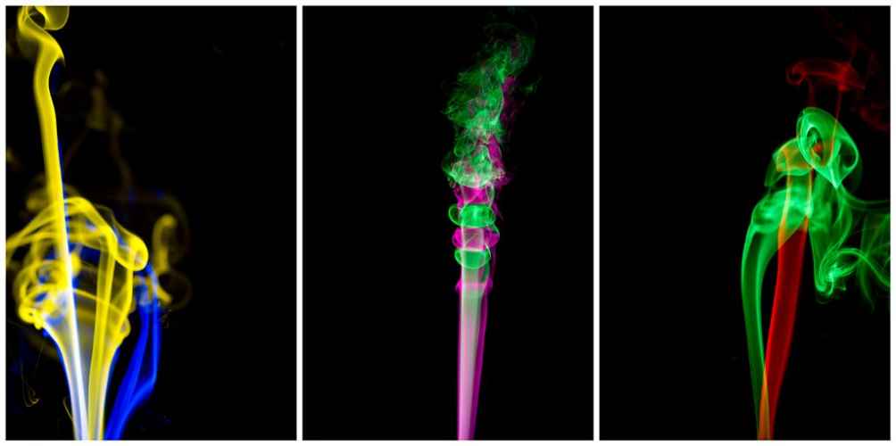 colorful smoke triptych